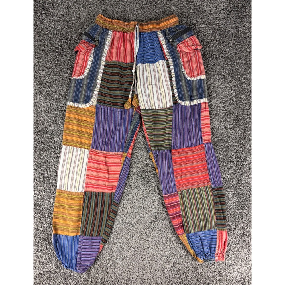 Kathmandu Imports Patchwork Harem Pants Small Multicolor Boho Striped Joggers